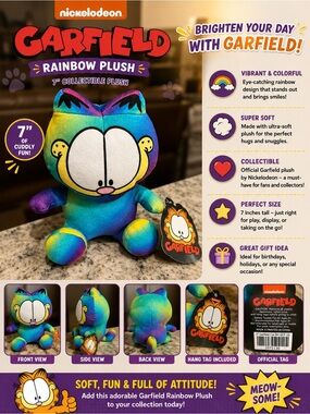 Rainbow Garfield Plush Toy - Multicolor Kids Stuffed Animal